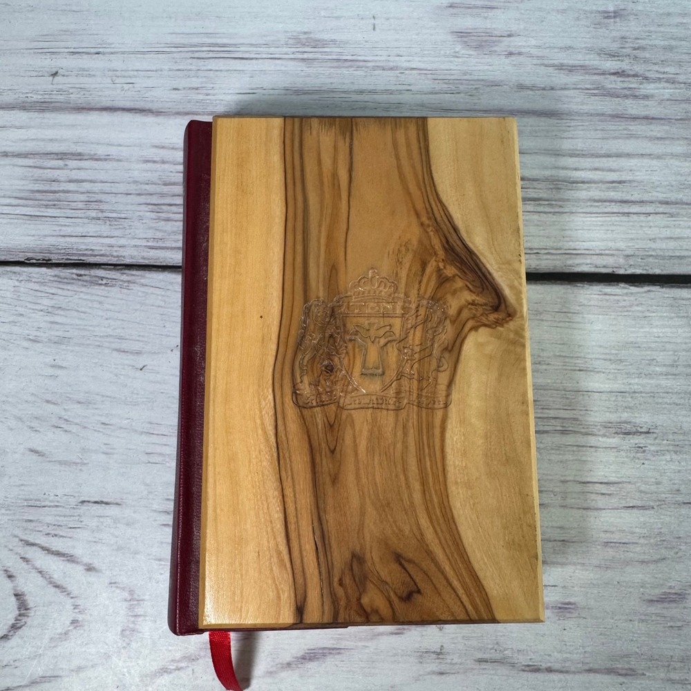 Jerusalem Holy Bible Small Natural Olive Wood Bethlehem Gilded Edges TBN Red